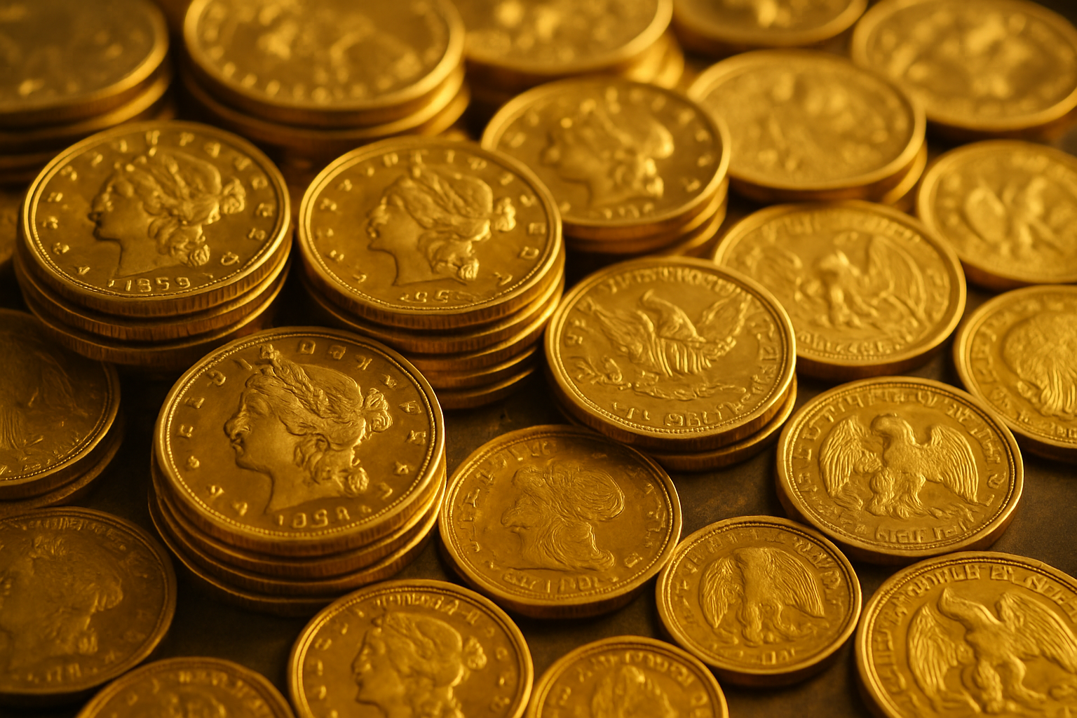 Stacks of vintage Kelowna gold coins