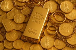 Kelowna gold bar with coins and jewellery