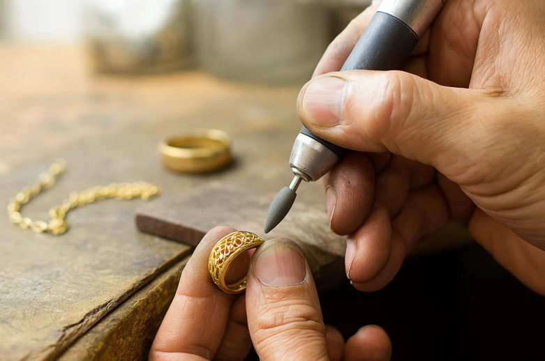 Skilled Kelowna jewelers performing ring polishing work